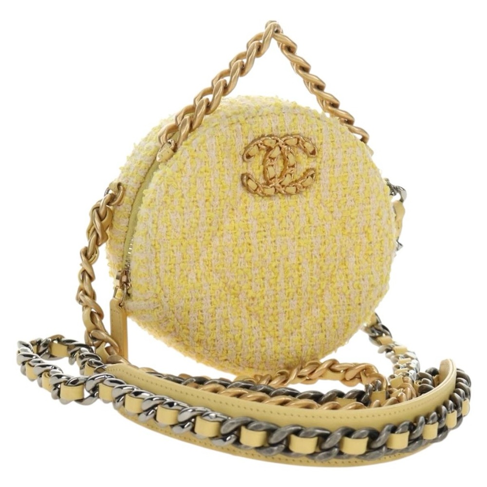 CHANEL Chain Shoulder Bag Tweed 2way Yellow